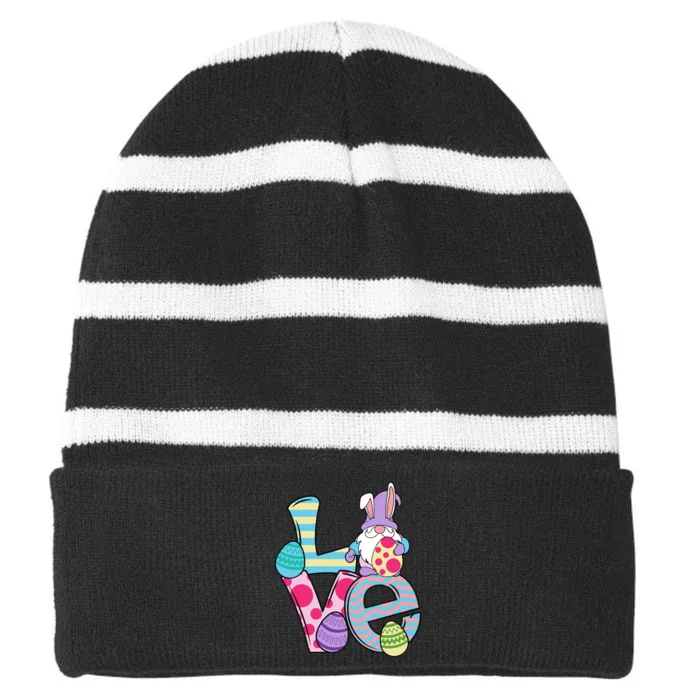 Cute Love Easter Gnome Egg Hunting Bunny Easter Striped Beanie with Solid Band