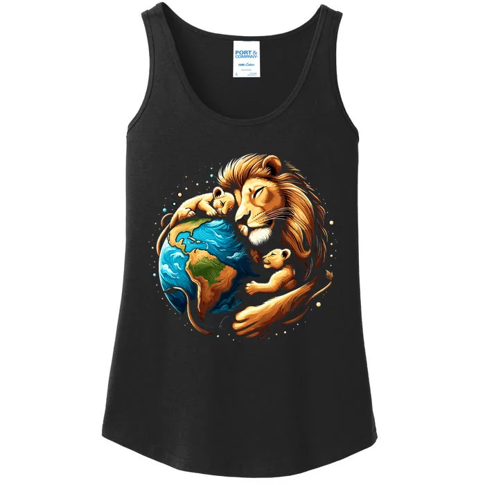 Cute Lion Earth Day Funny Animal Earth Day Environmental Ladies Essential Tank