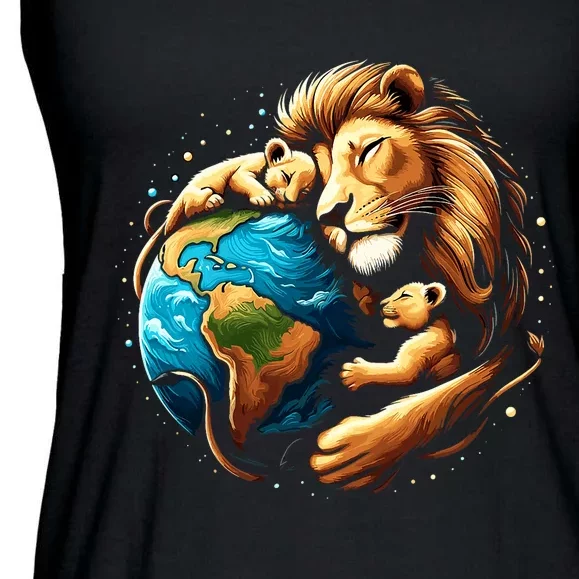 Cute Lion Earth Day Funny Animal Earth Day Environmental Ladies Essential Flowy Tank