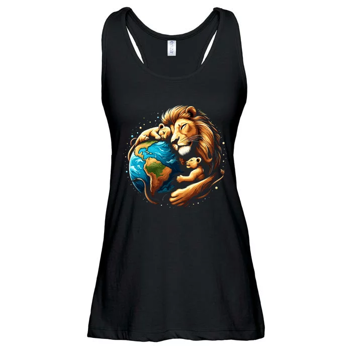 Cute Lion Earth Day Funny Animal Earth Day Environmental Ladies Essential Flowy Tank