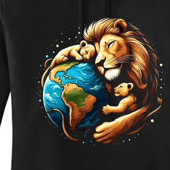 Cute Lion Earth Day Funny Animal Earth Day Environmental Women's Pullover Hoodie