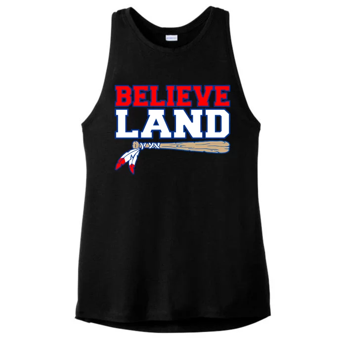 Cleveland Believe Land Baseball Bat Ladies Tri-Blend Wicking Tank