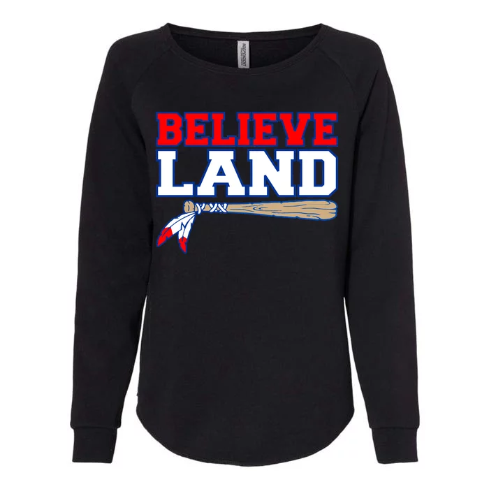 Cleveland Believe Land Baseball Bat Womens California Wash Sweatshirt