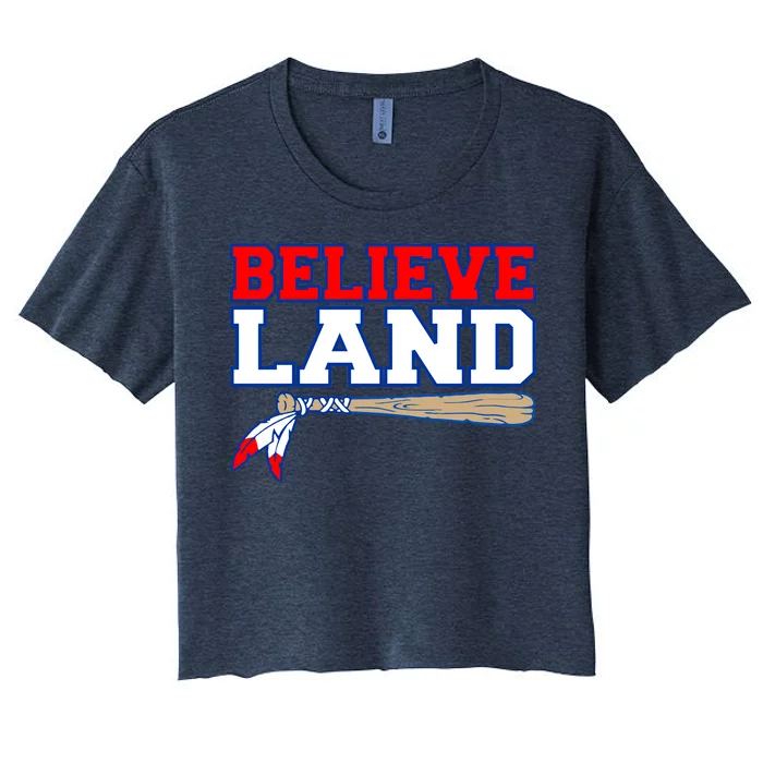 Cleveland Believe Land Baseball Bat Women's Crop Top Tee