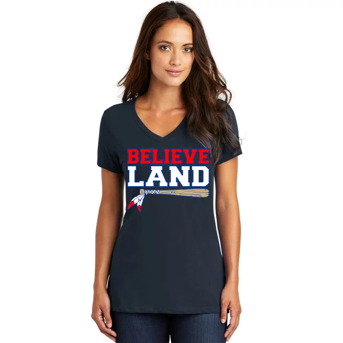 Cleveland Believe Land Baseball Bat Women's V-Neck T-Shirt