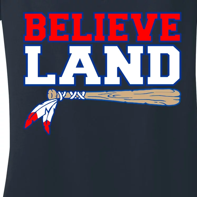 Cleveland Believe Land Baseball Bat Women's V-Neck T-Shirt