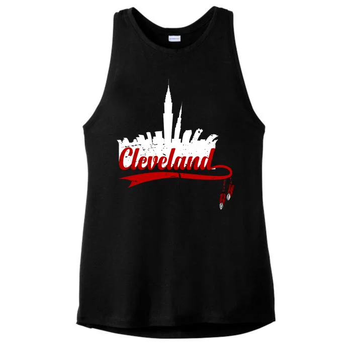 Cleveland City Baseball Fan Ladies Tri-Blend Wicking Tank