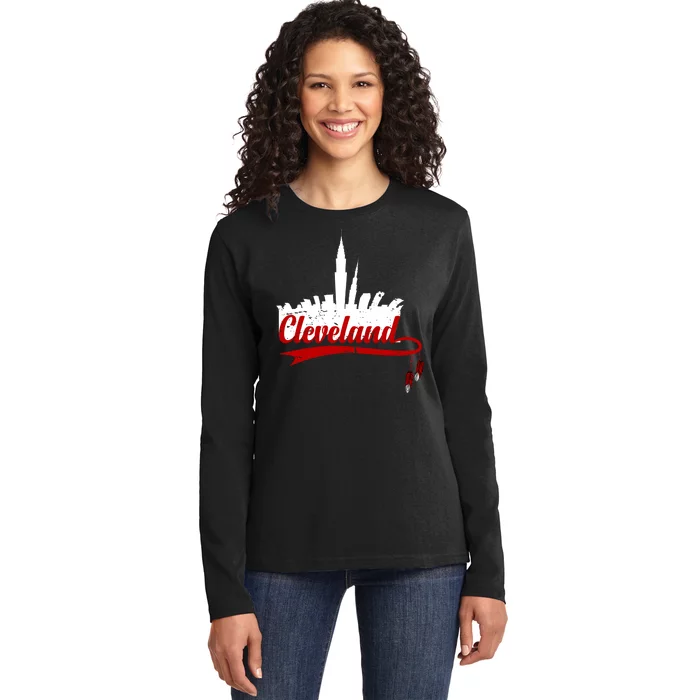 Cleveland City Baseball Fan Ladies Long Sleeve Shirt