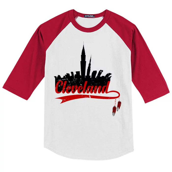 Cleveland City Baseball Fan Kids Colorblock Raglan Jersey