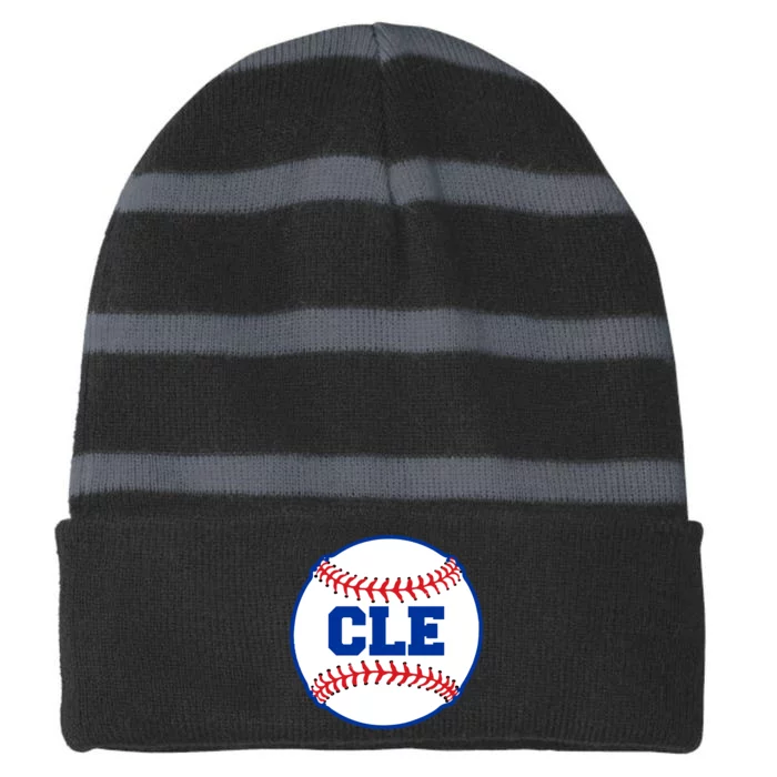 Cleveland CLE Baseball College Letters Striped Beanie with Solid Band