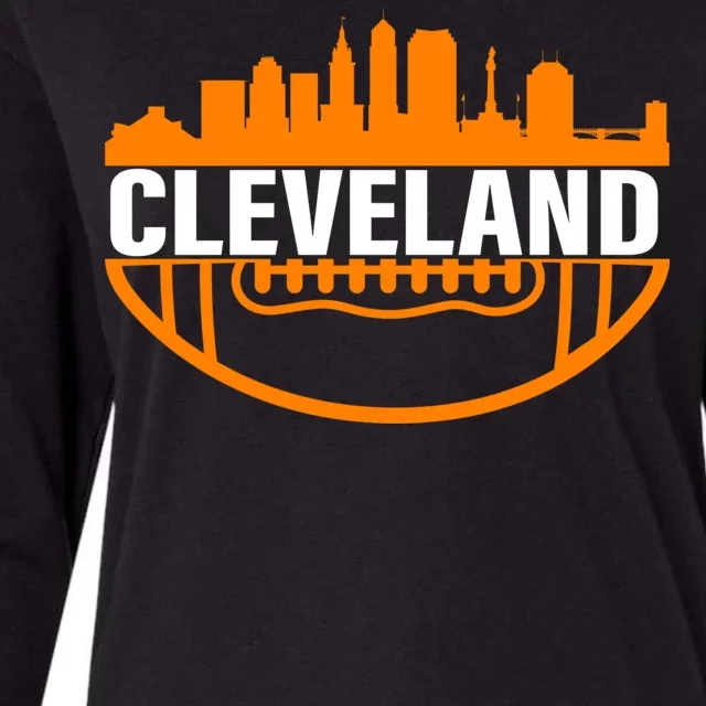 Cleveland Football Skyline City Logo Womens Cotton Relaxed Long Sleeve T-Shirt