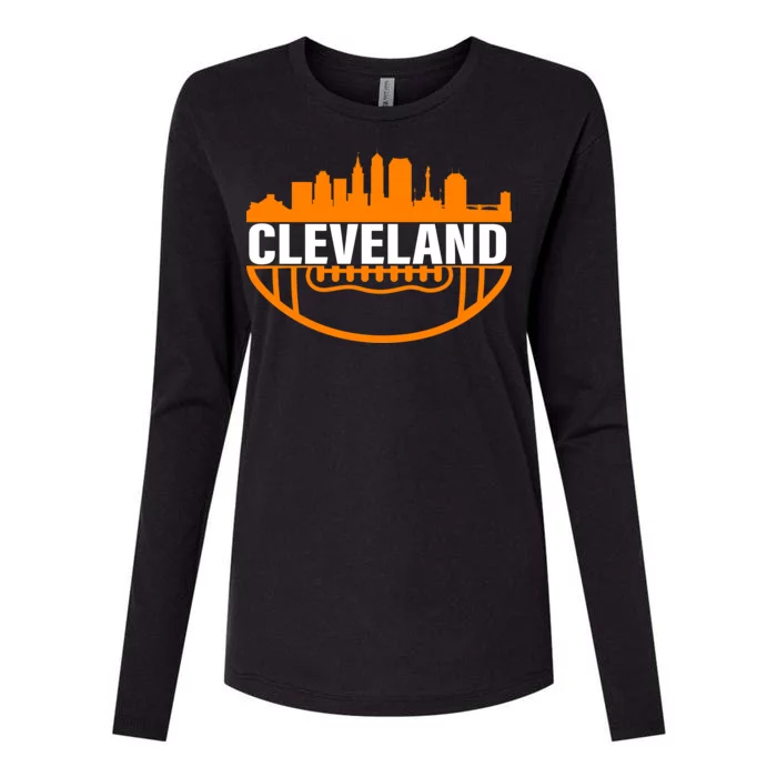 Cleveland Football Skyline City Logo Womens Cotton Relaxed Long Sleeve T-Shirt