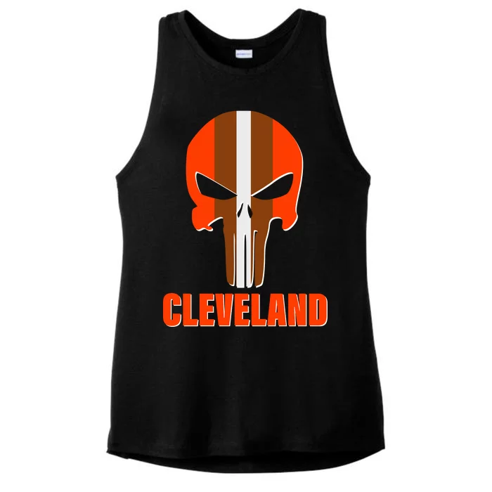 Cleveland Skull Football Ladies Tri-Blend Wicking Tank