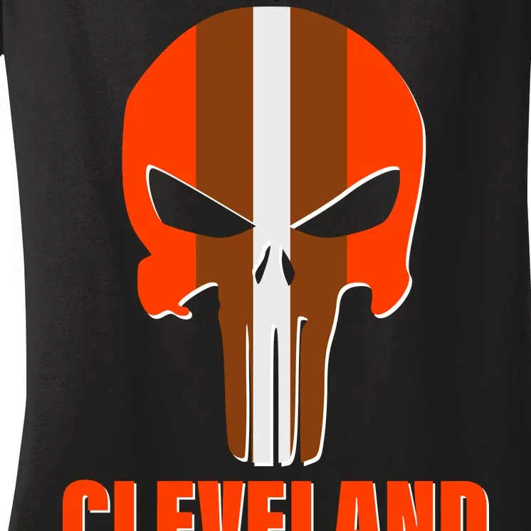 Cleveland Skull Football Women's V-Neck T-Shirt