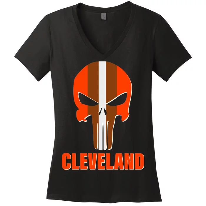 Cleveland Skull Football Women's V-Neck T-Shirt