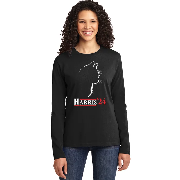 Cat Ladies For Kamala Funny Cat 2024 President Kamalaharris Ladies Long Sleeve Shirt