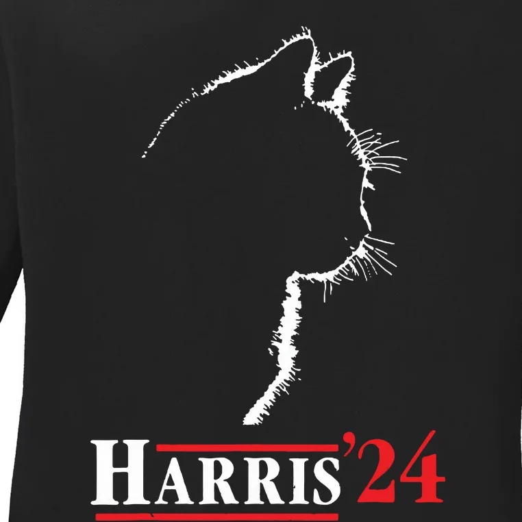 Cat Ladies For Kamala Funny Cat 2024 President Kamalaharris Ladies Long Sleeve Shirt