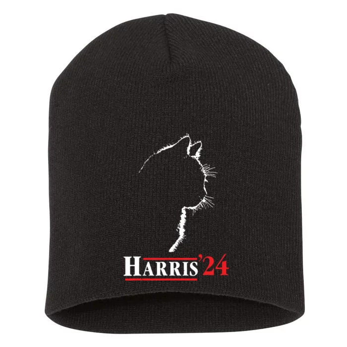 Cat Ladies For Kamala Funny Cat 2024 President Kamalaharris Short Acrylic Beanie