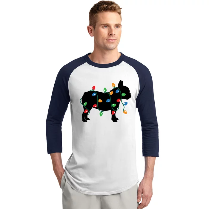 Christmas Lights French Bulldog Dog Lover Cool Gift Baseball Sleeve Shirt