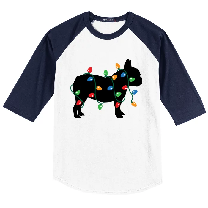 Christmas Lights French Bulldog Dog Lover Cool Gift Baseball Sleeve Shirt