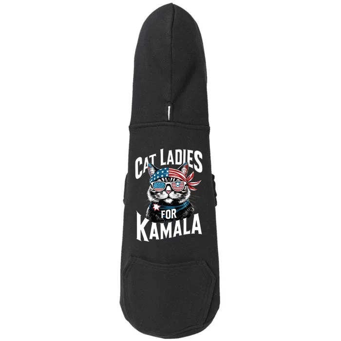 Cat Ladies For Kamala 2024 President Kamalaharris Doggie 3-End Fleece Hoodie