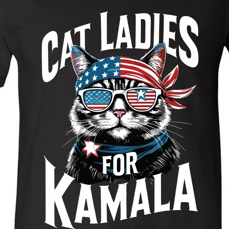 Cat Ladies For Kamala 2024 President Kamalaharris V-Neck T-Shirt