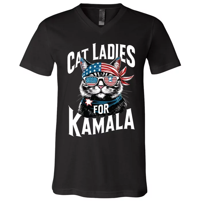 Cat Ladies For Kamala 2024 President Kamalaharris V-Neck T-Shirt