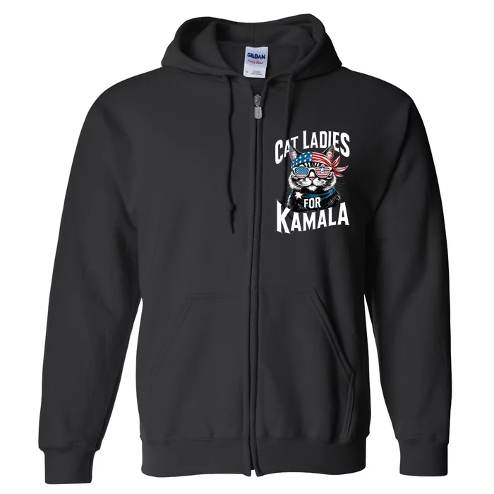 Cat Ladies For Kamala 2024 President Kamalaharris Full Zip Hoodie