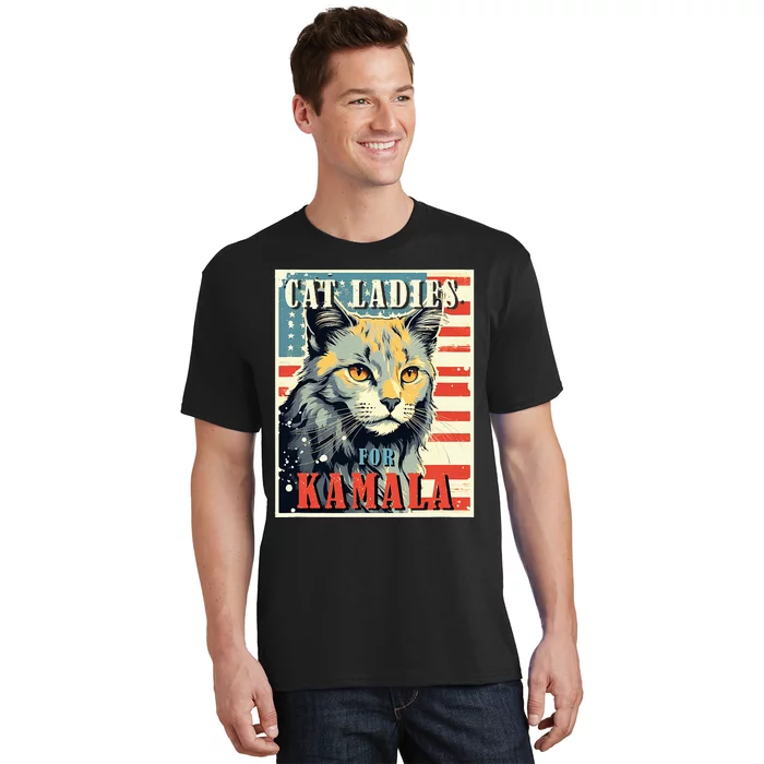 Cat Ladies For Kamala Funny Cat 2024 President Kamalaharris T-Shirt