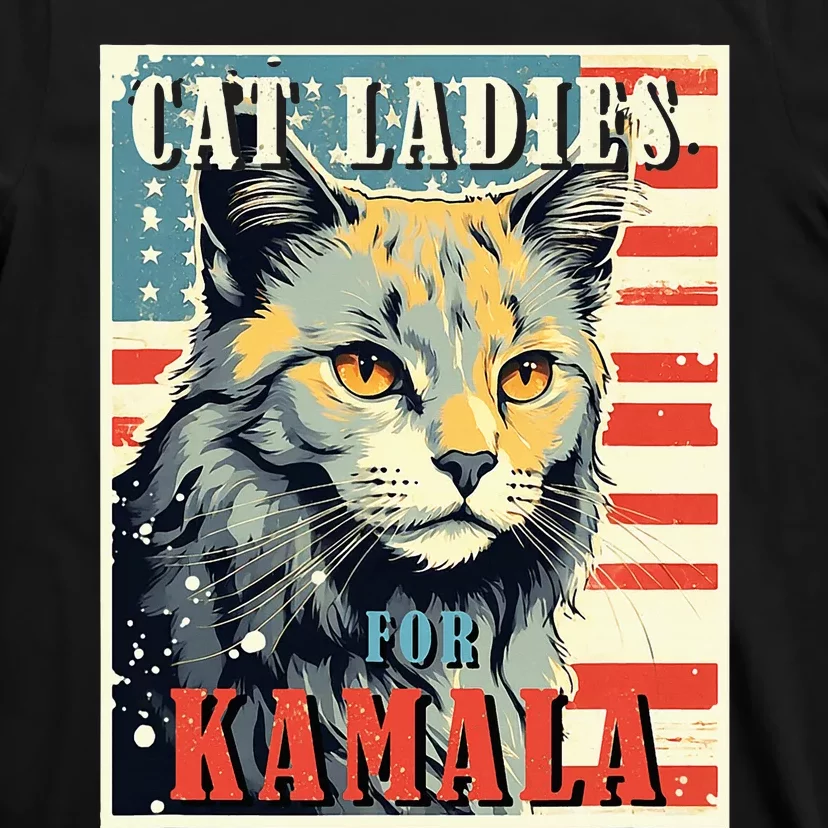 Cat Ladies For Kamala Funny Cat 2024 President Kamalaharris T-Shirt