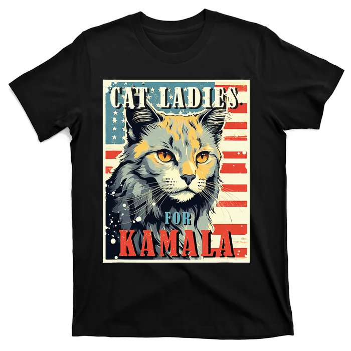 Cat Ladies For Kamala Funny Cat 2024 President Kamalaharris T-Shirt