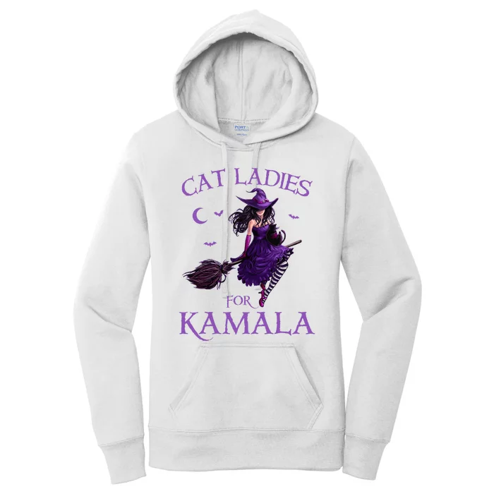 Cat Ladies For Kamala Harris 2024 Witches Harris Halloween Women's Pullover Hoodie