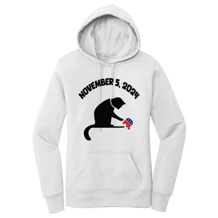 Cat Ladies For Kamala Harris Funny Cat With Pearls Women's Pullover Hoodie