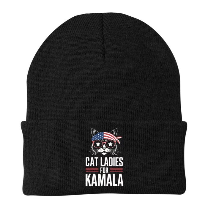 Cat Ladies For Kamala Funny Cat 2024 President Kamalaharris Knit Cap Winter Beanie