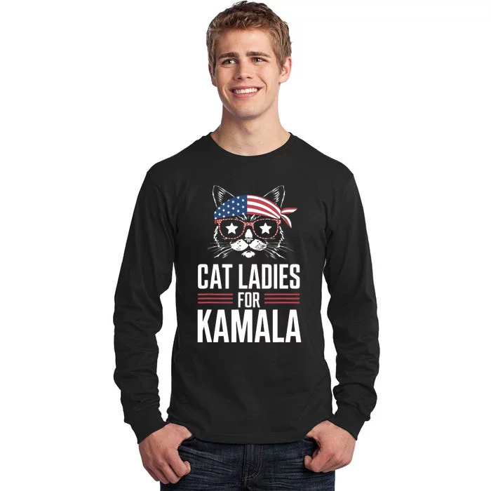 Cat Ladies For Kamala Funny Cat 2024 President Kamalaharris Tall Long Sleeve T-Shirt