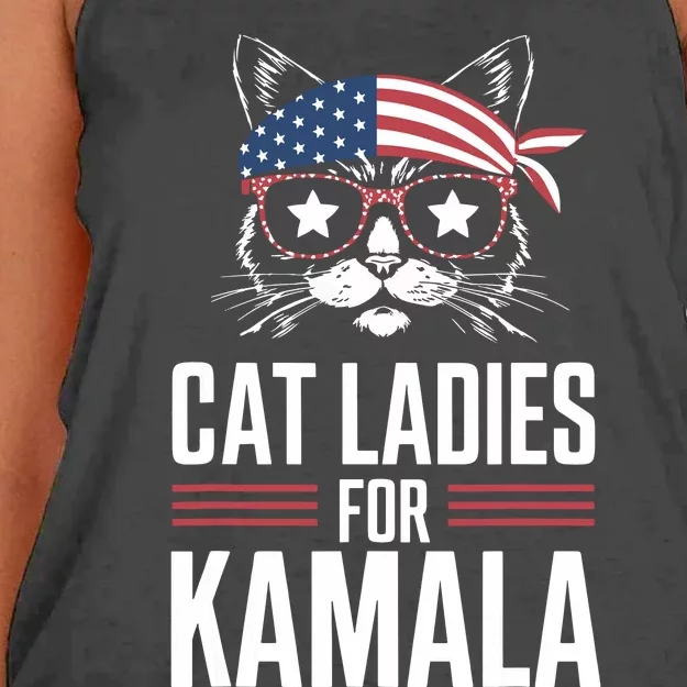 Cat Ladies For Kamala Funny Cat 2024 President Kamalaharris Women's Knotted Racerback Tank