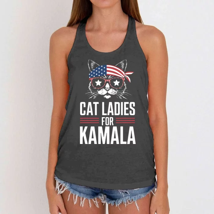 Cat Ladies For Kamala Funny Cat 2024 President Kamalaharris Women's Knotted Racerback Tank