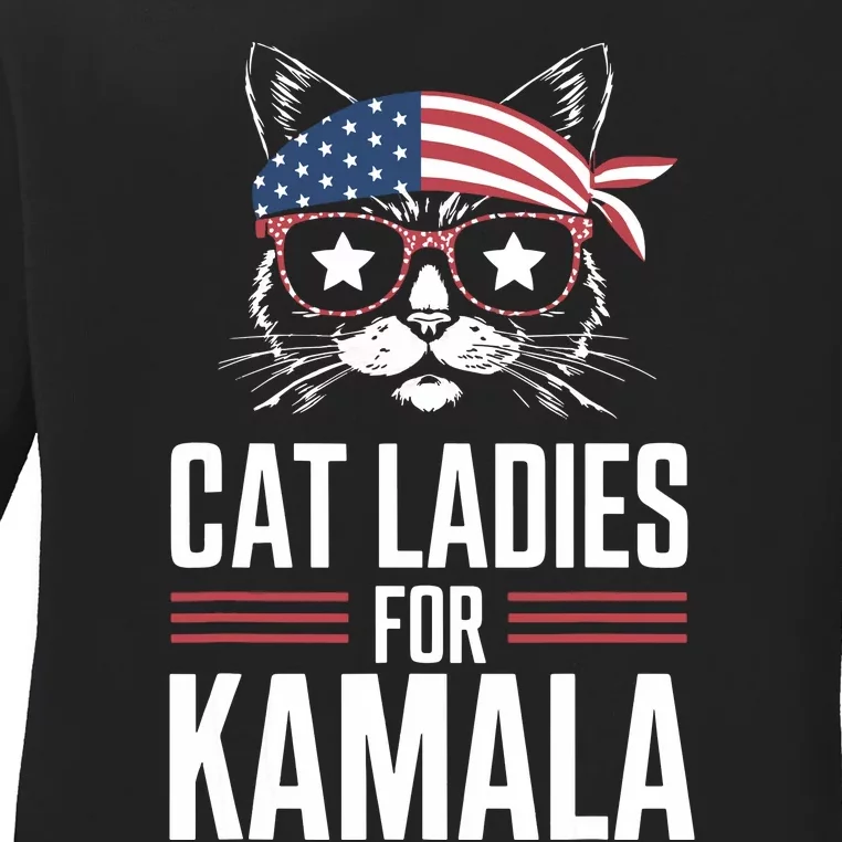 Cat Ladies For Kamala Funny Cat 2024 President Kamalaharris Ladies Long Sleeve Shirt