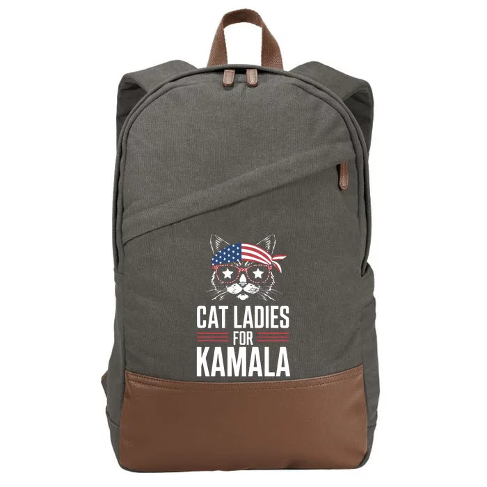 Cat Ladies For Kamala Funny Cat 2024 President Kamalaharris Cotton Canvas Backpack