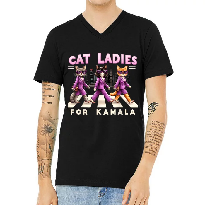 Cat Ladies For Kamala Vote Kamala Harris 2024 Cat Lover V-Neck T-Shirt