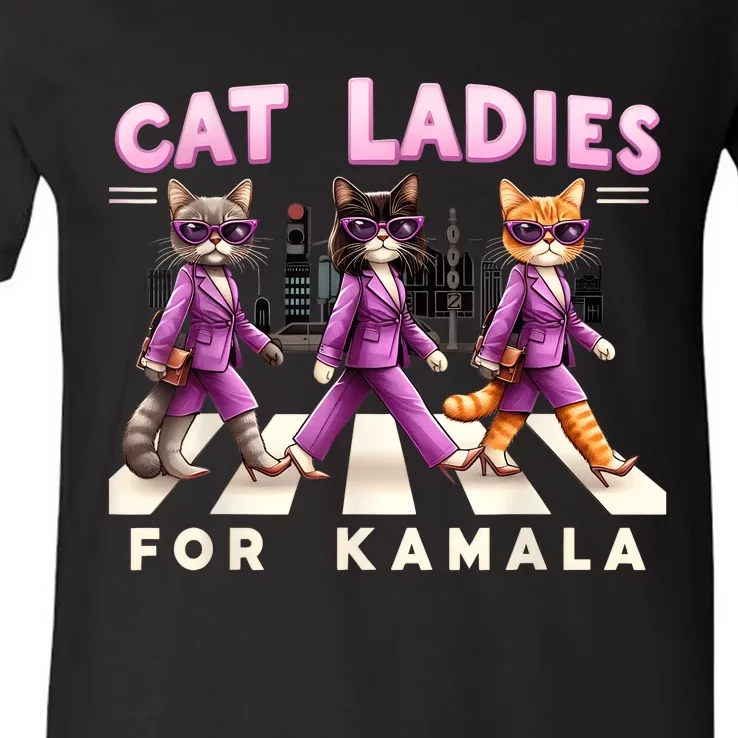 Cat Ladies For Kamala Vote Kamala Harris 2024 Cat Lover V-Neck T-Shirt