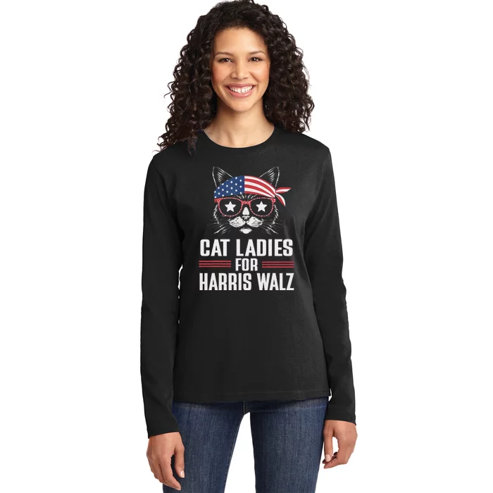 Cat Ladies For Harris Waltz Cat 2024 President Harris Waltz Ladies Long Sleeve Shirt