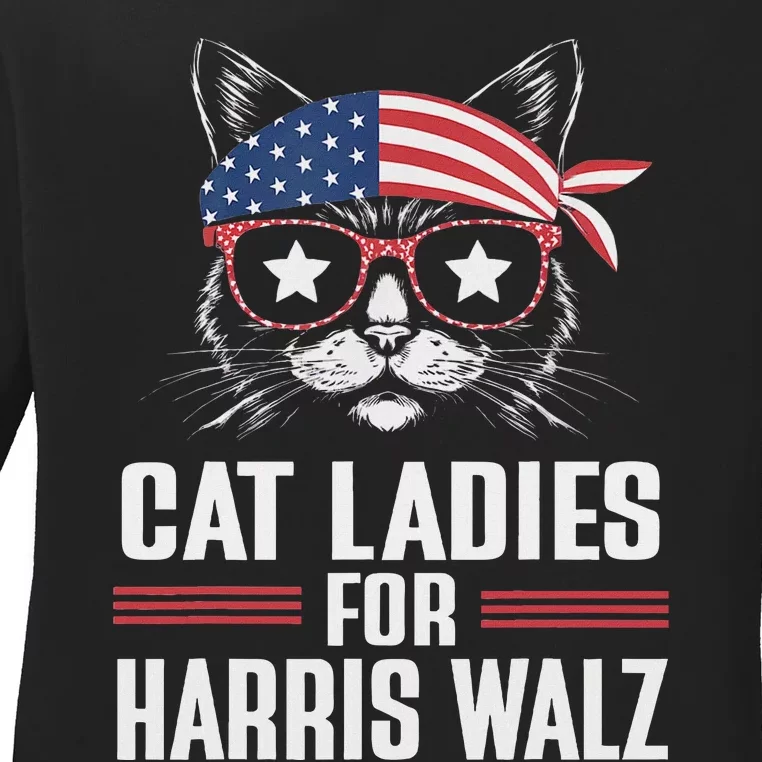 Cat Ladies For Harris Waltz Cat 2024 President Harris Waltz Ladies Long Sleeve Shirt