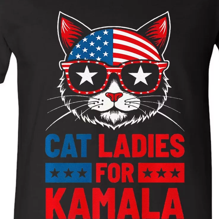 Cat Ladies For Kamala Funny Cat 2024 President Kamala Harris Premium V-Neck T-Shirt