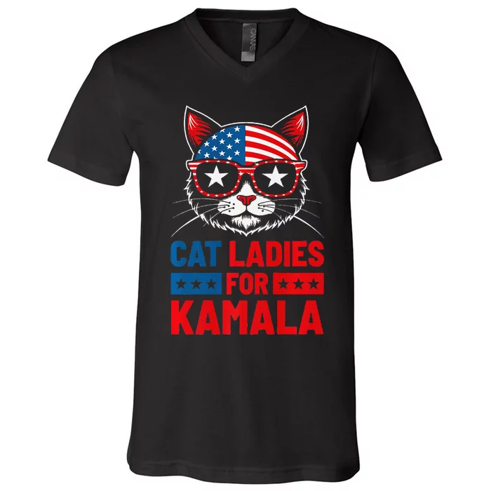 Cat Ladies For Kamala Funny Cat 2024 President Kamala Harris Premium V-Neck T-Shirt