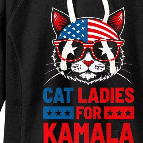 Cat Ladies For Kamala Funny Cat 2024 President Kamala Harris Premium Women's Fleece Hoodie