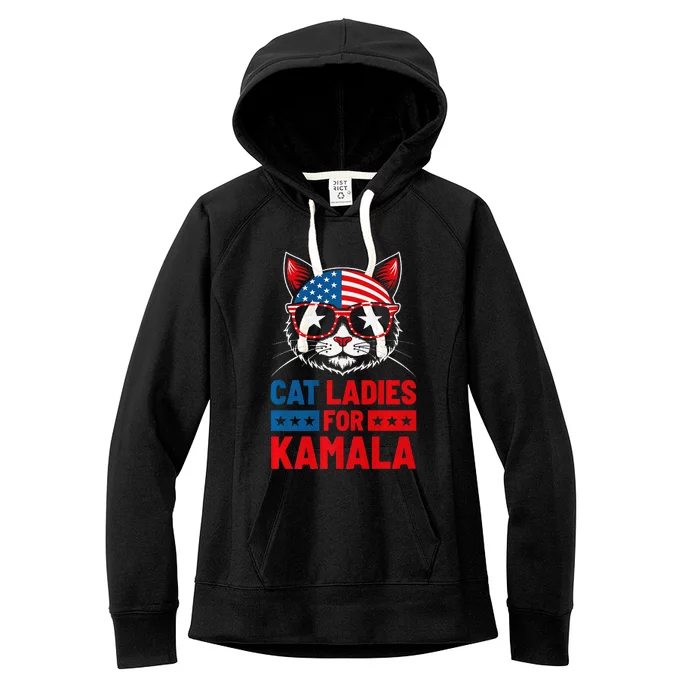 Cat Ladies For Kamala Funny Cat 2024 President Kamala Harris Premium Women's Fleece Hoodie