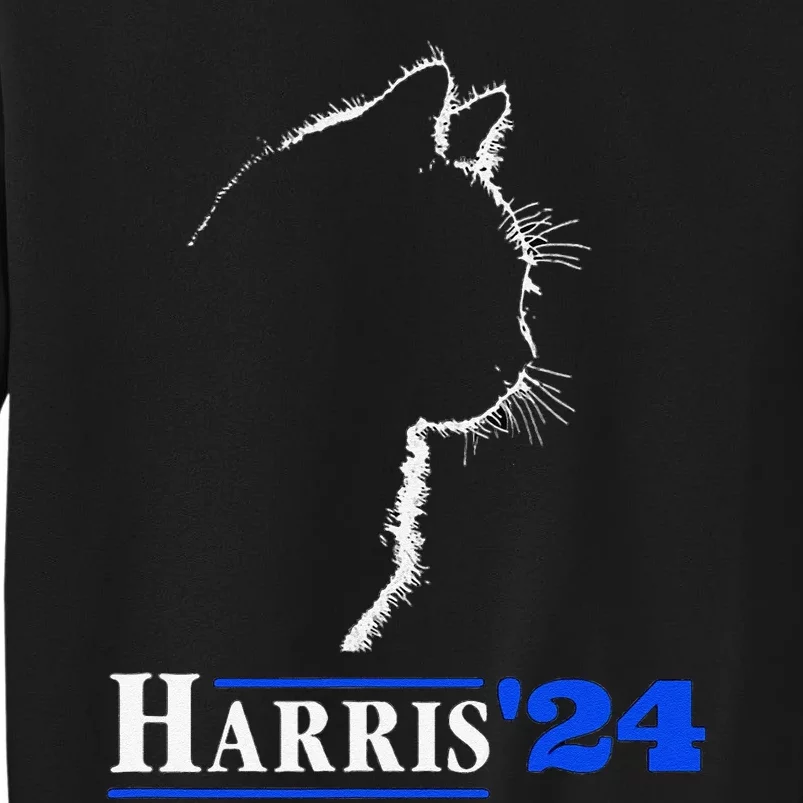 Cat Ladies For Kamala Funny Cat 2024 President Kamala Harris Tall Sweatshirt