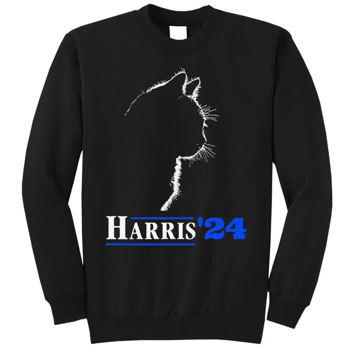 Cat Ladies For Kamala Funny Cat 2024 President Kamala Harris Tall Sweatshirt