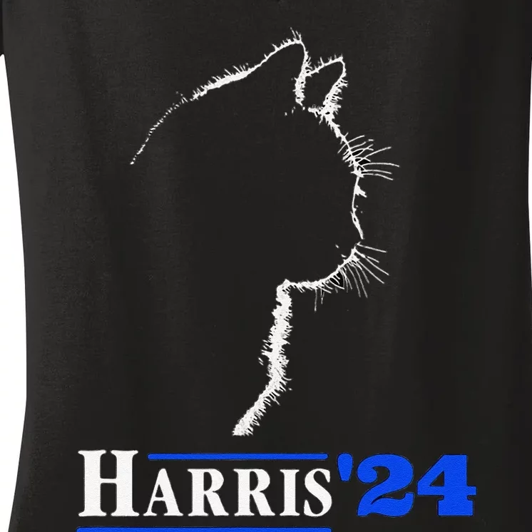 Cat Ladies For Kamala Funny Cat 2024 President Kamala Harris Women's V-Neck T-Shirt